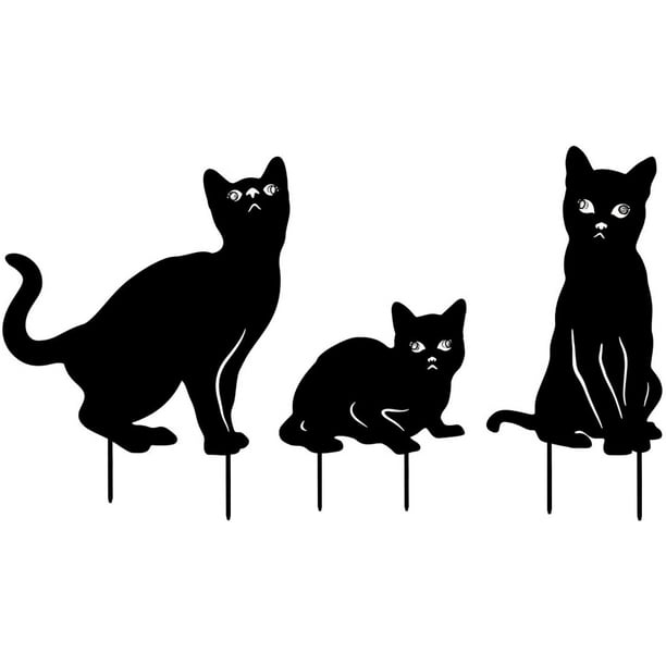 Black Metal Cat Kitty Silhouette Stakes Decor Shadow Cutouts For Garden Yard Set